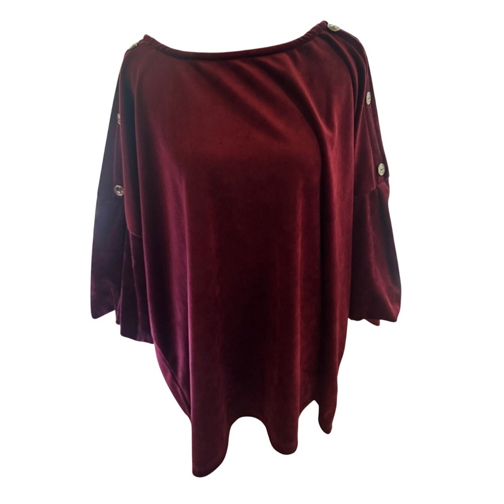 Set The Stage Burgundy Velvet Tunic Top Silver Button Shoulder Womens 2X New
